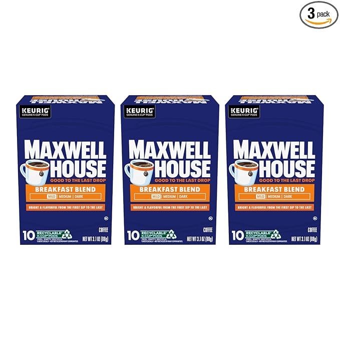 Maxwell House Breakfast Blend Mild Roast K-Cup Coffee Pods 10 CT (Pack of 3)