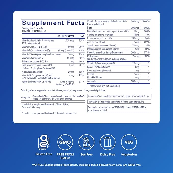 Pure Encapsulations PureGenomics Multivitamin - Supplement to Support Nutrient Requirements of Common Genetic Variations - with Vitamin ABCDE K &amp Minerals - 60 Capsules