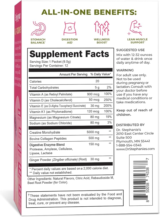 Dr. Stephanie's GLP-1 Buddy Pair with GLP-1 Boosters for Best Results - Digestive Support Preserve Lean Muscle Replenish Vitamins - Strawberry Watermelon Drink Mix
