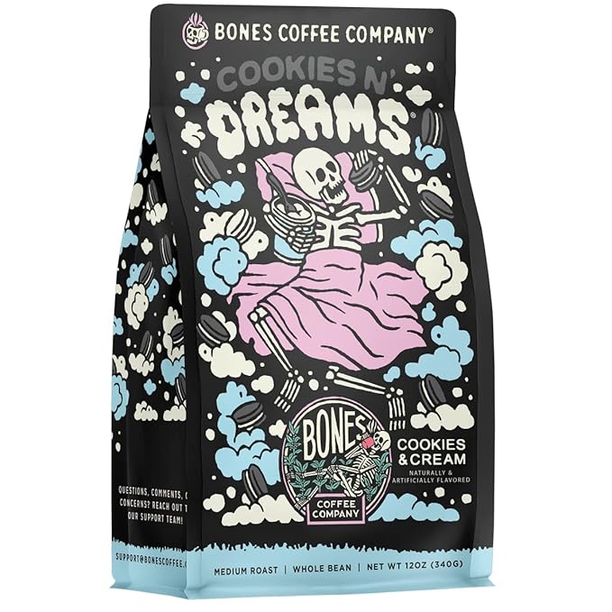 Bones Coffee Company Cookies 'N Dreams With Highland Grog 12 oz Ground Coffee 12 oz Bundle