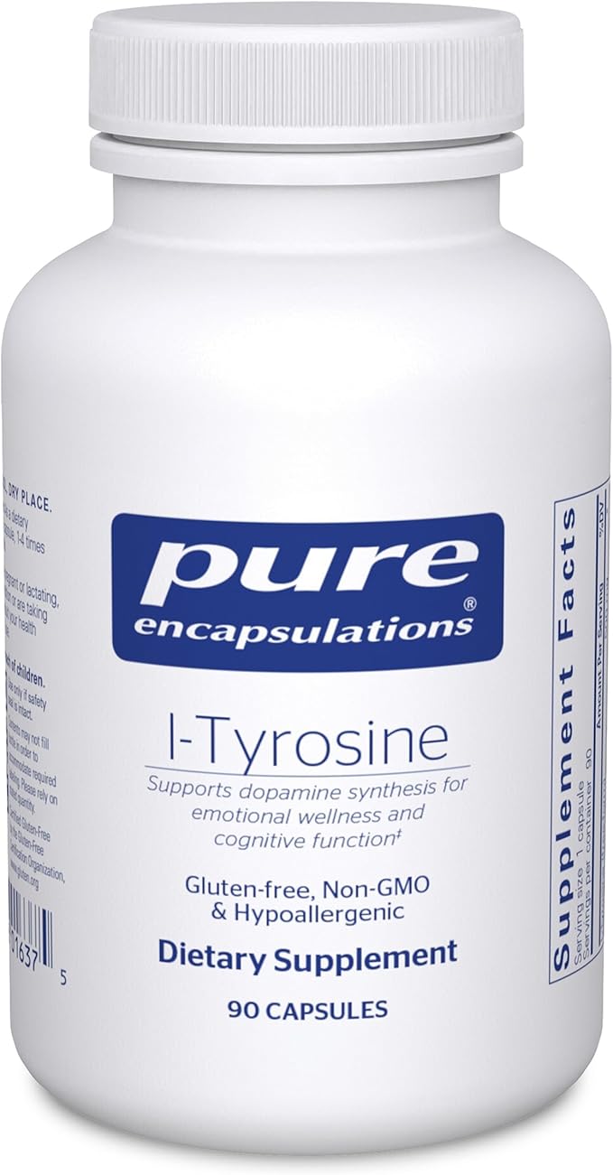Pure Encapsulations L-Tyrosine - Amino Acid Supplement - for Brain Support Dopamine &amp Thyroid Function* - Vegan &amp Non-GMO - 90 Capsules
