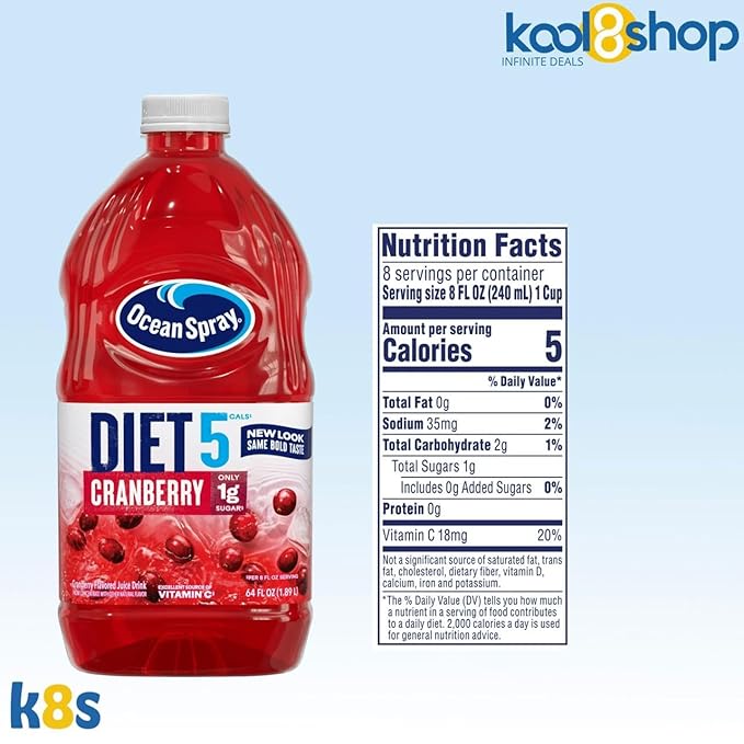 Ocean Spray Diet Cranberry Juice Drink 64 fl oz Plastic Bottle 4 Pack + 15 Sugarcane Disposable Straws by KOOL8SHOP Infinite Deals