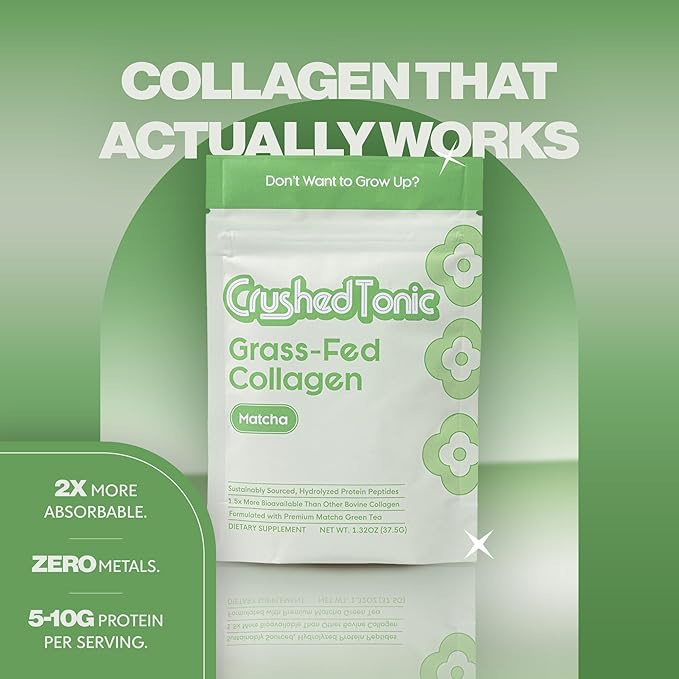 Crushed Tonic Marine Collagen Powder Korean Beauty Drink with Hydrolyzed Collagen Peptides for Skin Hair &amp Nails | Gluten-Free Halal &amp Kosher (Matcha 30 Servings (150 g) Pouch)