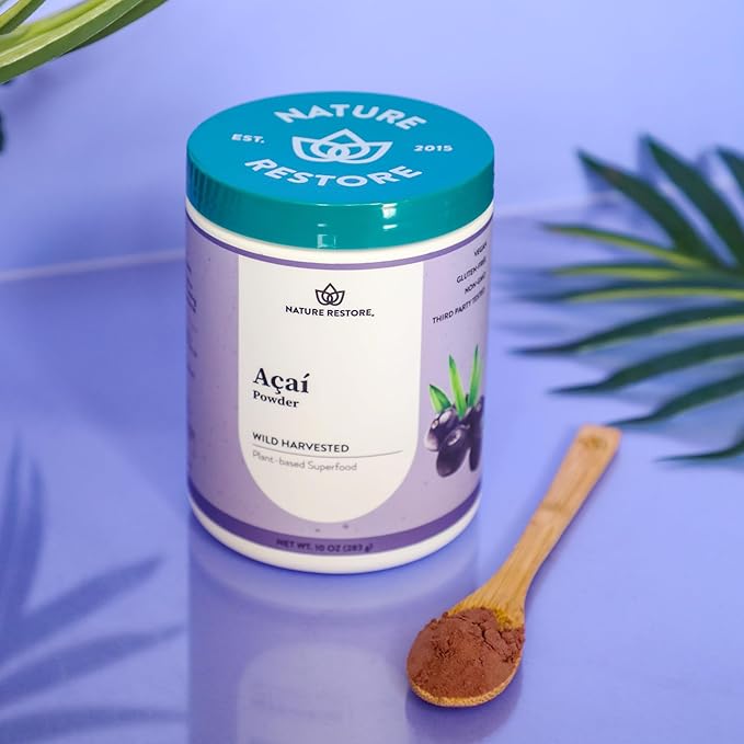Nature Restore Wild Harvested Acai Berry Powder 10 Ounces Non GMO Gluten Free Brazilian Wild Grown