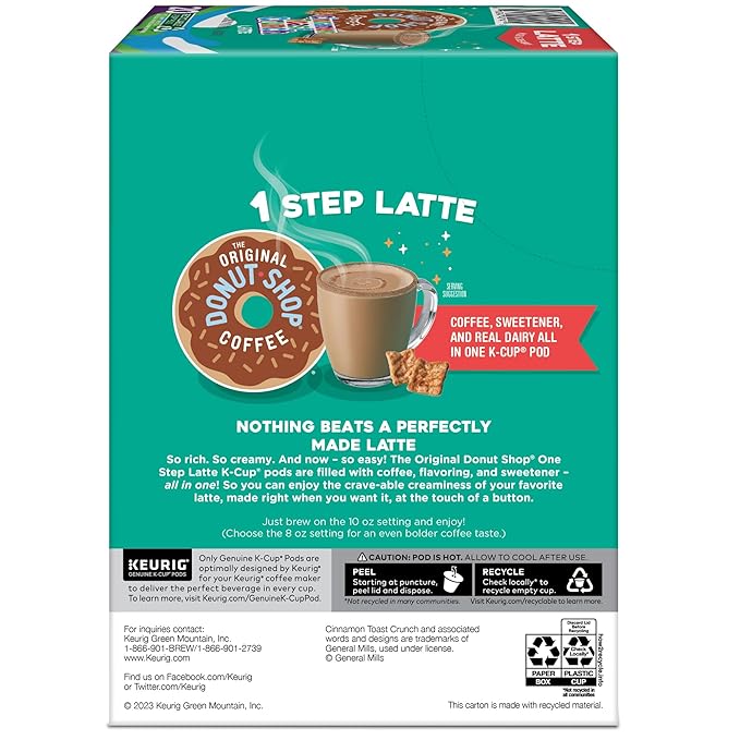 The Original Donut Shop Cinnamon Toast Crunch One-Step Latte Keurig Single Serve K-Cup Pods 20 Count