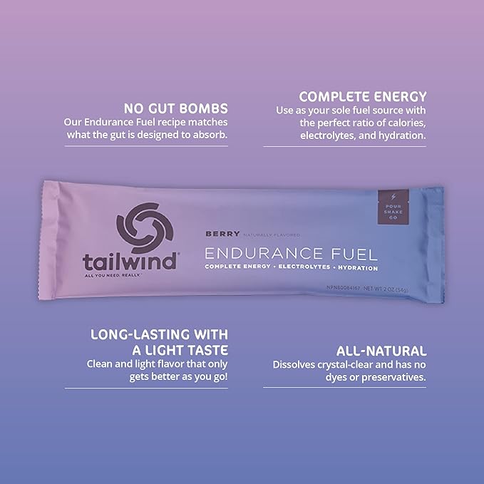 Tailwind Nutrition Endurance Fuel Sports Drink Powder Single Serving with Electrolytes Non-GMO Free of Soy Dairy and Gluten Vegan-Friendly Berry Pack of 12
