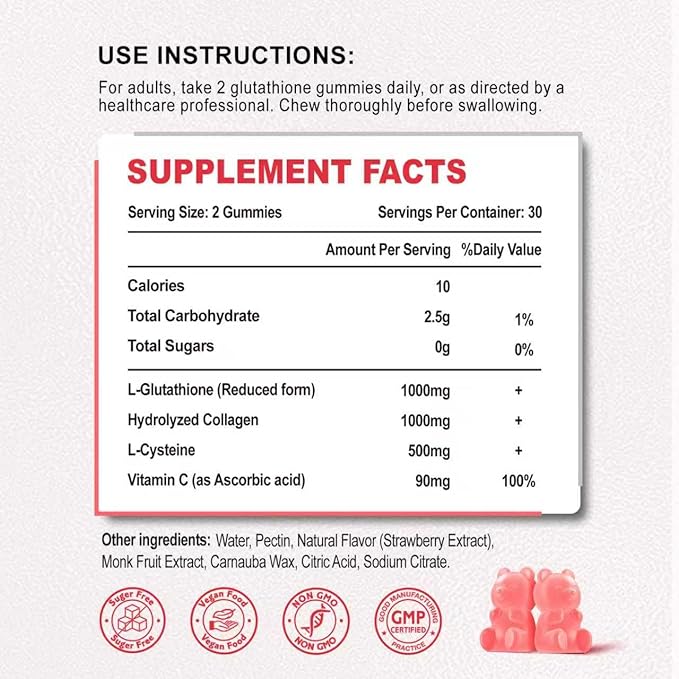 2 Pack Glutathione Collagen Gummies Collagen Gummies with Vitamin C Glutathione Supplement for Women Hair Skin Nails Muscle &amp Joint Anti-Aging Vegan Sugar Free Strawberry Flavor 120 Count