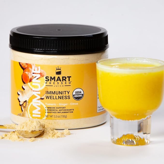 SMART Pressed Juice Organic Pressed Ginger &amp Turmeric Shot with Apple Cider Vinegar Echinacea and Lemon - Made in USA (30 Servings)