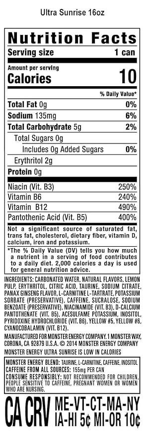 Monster Energy Drink Ultra Sunrise 16 Fl Oz (Pack Of 10)