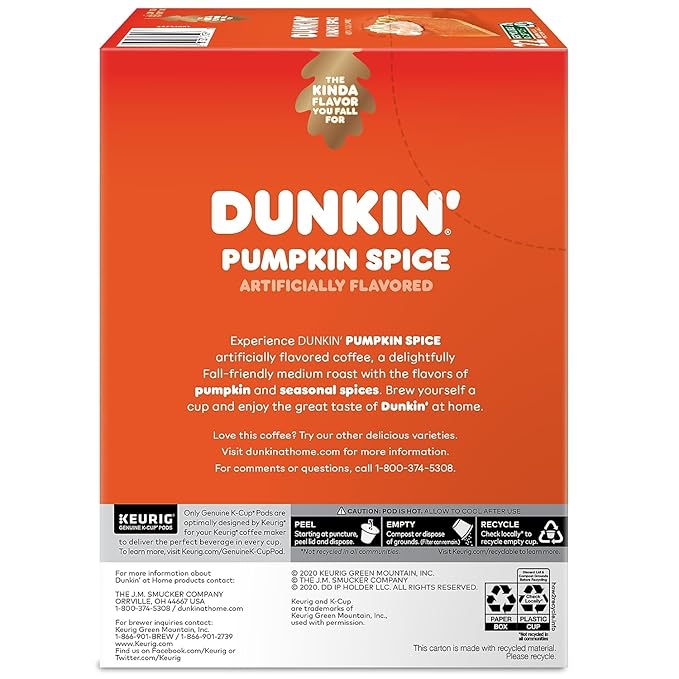 Dunkin' Donuts Pumpkin Spice Coffee Keurig K-Cup Pods Medium Roast 24/Box