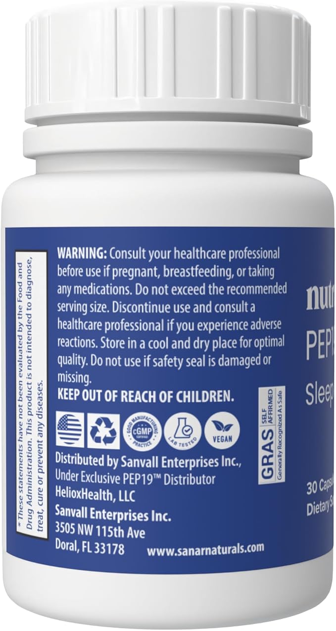 PEP19 Sleep Aid Peptide Supplement – Supports Deep Restful Sleep Non-Habit Forming 30 Capsules