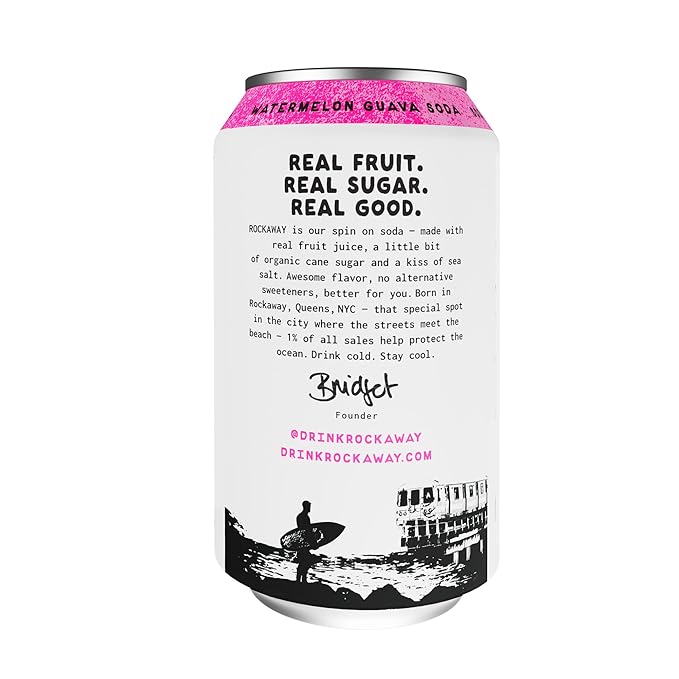ROCKAWAY Watermelon Guava Soda Drinks - Low calorie drinks made from Real Fruit Juice All Natural - Soda Pop Drinks Gluten Free Vegan GMO Free - 12oz (12 Pack)