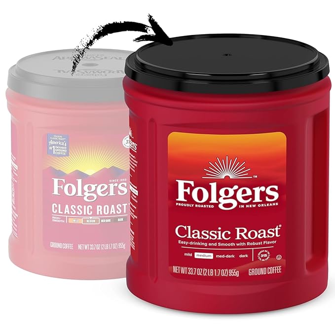 Coffee Ground Medium Roast for Folger 33.7 Oz Can Includes Coffee Scoop
