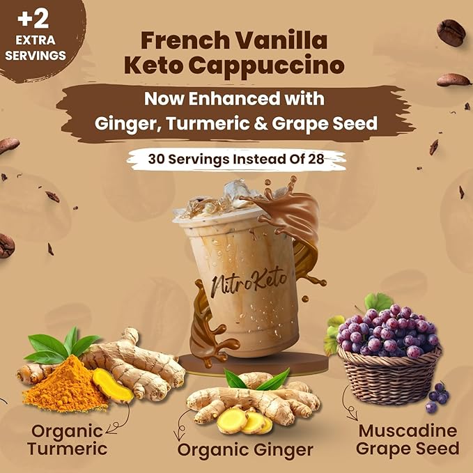 Keto Cappuccino - French Vanilla Coconut Cream - Keto Instant Coffee Mix with MCT Oil - Low Carb/High Fat Organic Coffee Supports Ketosis - Energy - No Sugar - Made in USA – 28 Servings