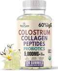 Colostrum Gummies I Collagen Peptides I Probiotics 5000+ mg w/ 60% IgG I Immunity Support &amp Gut Health - Liposmal Technology - U.S. Sourced Superfood - Grass-Fed Bovine - 120 gummies (Vanilla Flav