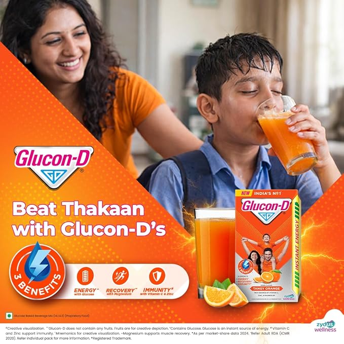 Glucon-D Instant Energy Health Drink Tangy Orange - 1kg Refill with free bottle