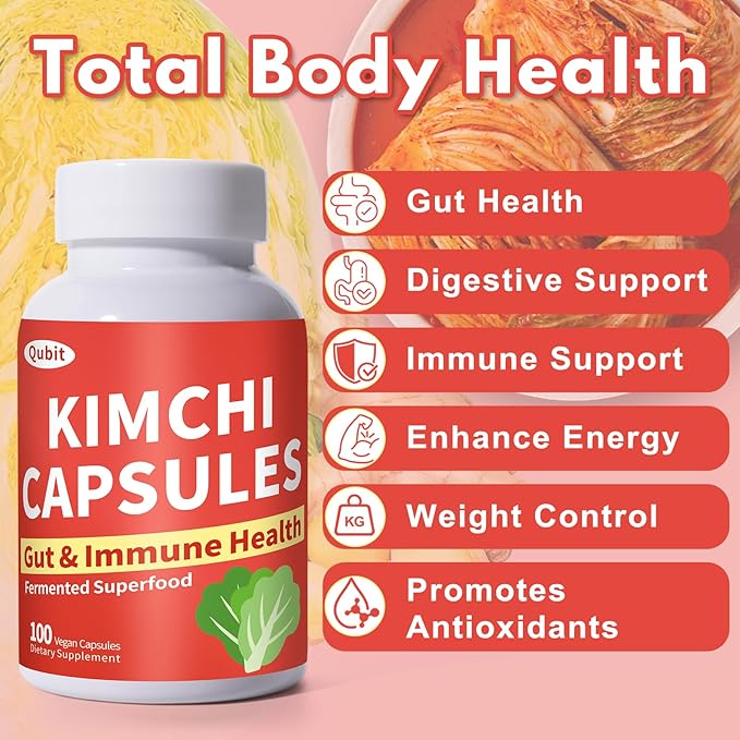 QUBIT Kimchi Capsules Kimchi Supplement Supports Gut Digestive &amp Fullness Taste Well One Capsule of Fermented Superfood for Antioxidant Support 90 Vegan Capsules Pills