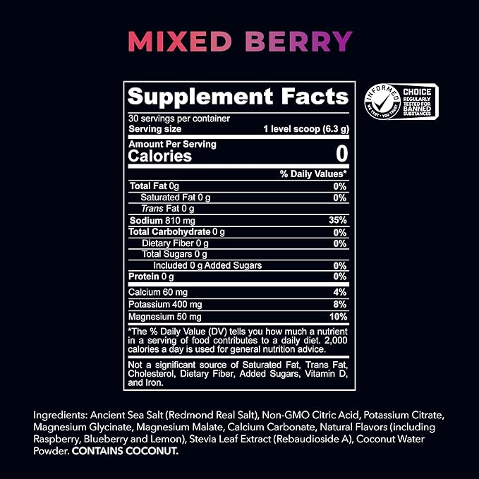 REDMOND Re-Lyte Electrolyte Drink Mix Mixed Berry 30 serving SMALL 6.88oz jar
