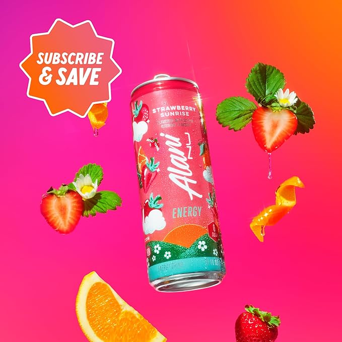 Alani Nu STRAWBERRY SUNRISE Sugar Free Low Calorie Energy Drinks 200mg Caffeine Biotin B Vitamins Zero Sugar 10 Calories 12 Fl Oz Cans 12 Pack