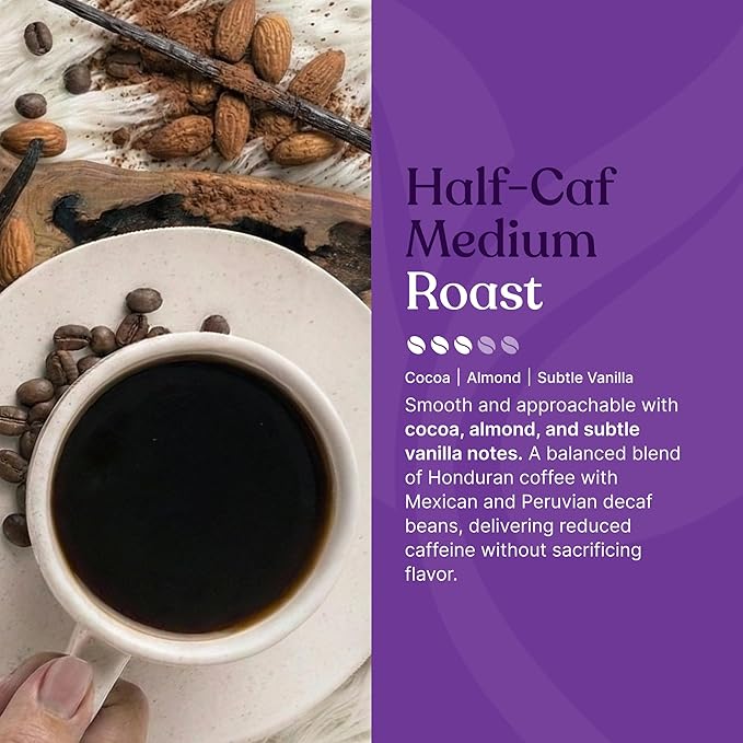 Love Grown Plastic-Free Coffee Pods 100% Arabica Single-Serve Cups Compostable Non-GMO - Compatible with Keurig Coffee Pods Machines and K-Cup Brewers Half-Caf Flavor Box of 15