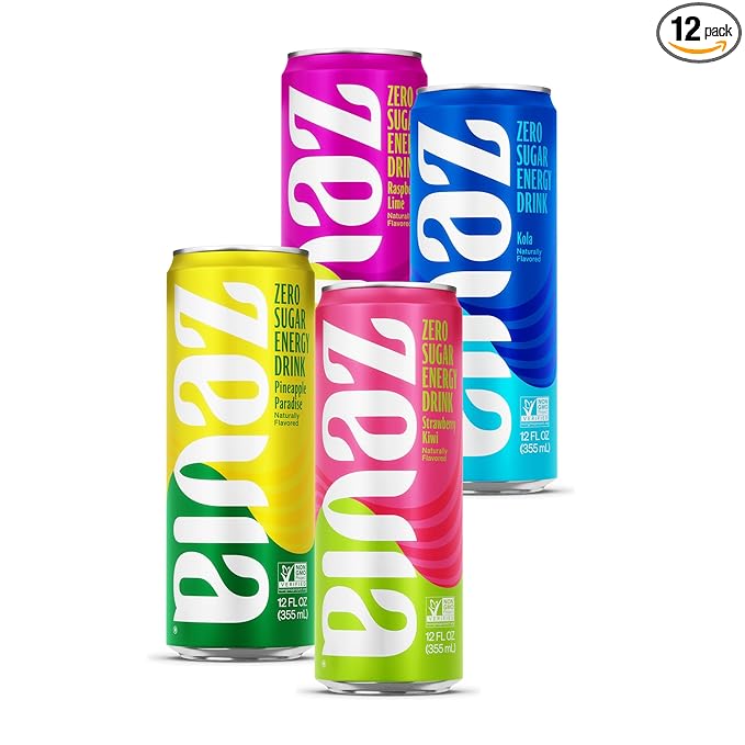 Zevia Zero Calorie Energy Drink 4-Flavor Medley Variety Pack 12 Ounce Cans (Pack of 12)
