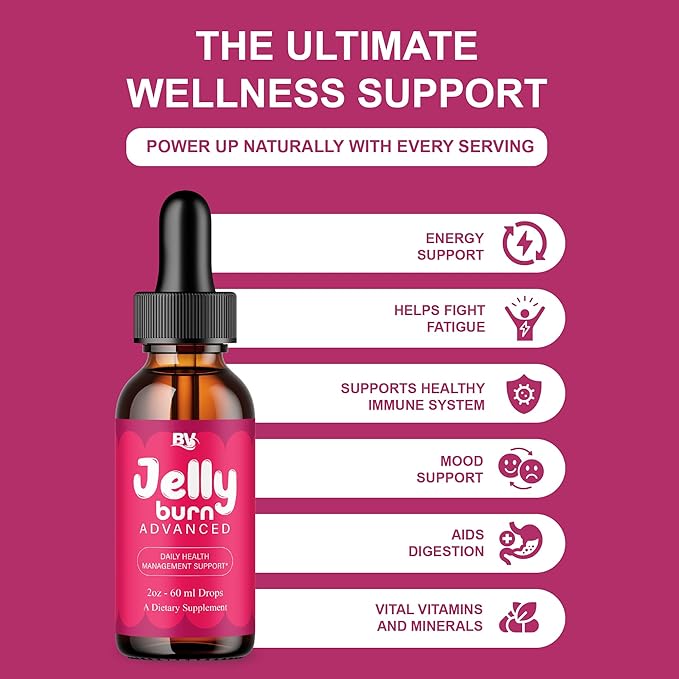 BLUE VIBE Jelly Burn Advanced Drops Jelly Burn Premium Liquid Drop Supplement Maximum Strength Overall Health &amp Wellness Support JellyBurn Daily Health Support Supplement (3 Pack - 6oz / 180ml)