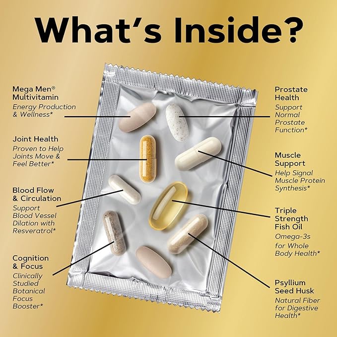 GNC Mega Men Whole Body Ultra Premium Vitapak Program Best Nutrition Pack for Male Wellness Convenient 8 Products in 1 Packet Memory with Clinically Proven Ingredients Joint Support 30 svgs