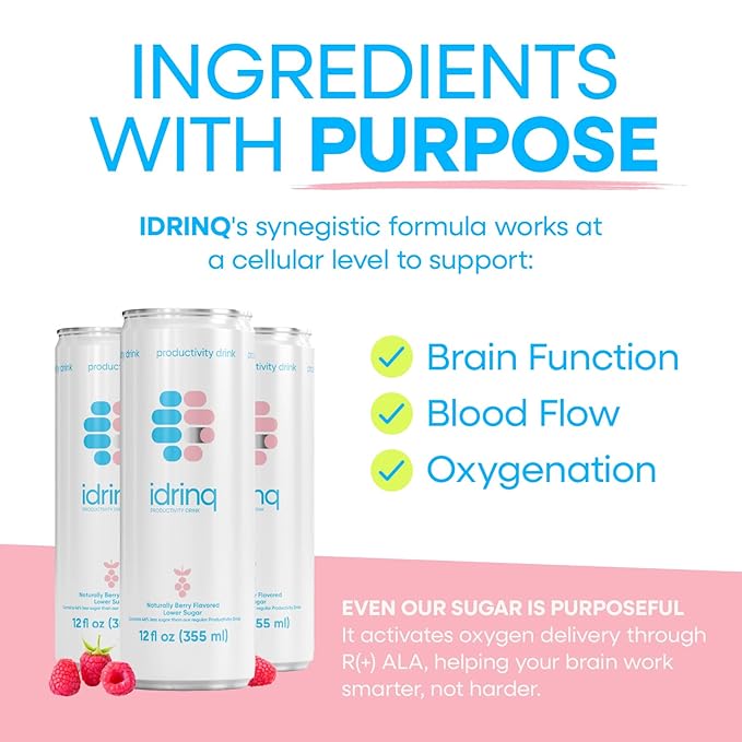Idrinq - Low Sugar Berry Caffeine Free Energy Drink 12oz - 12-Count