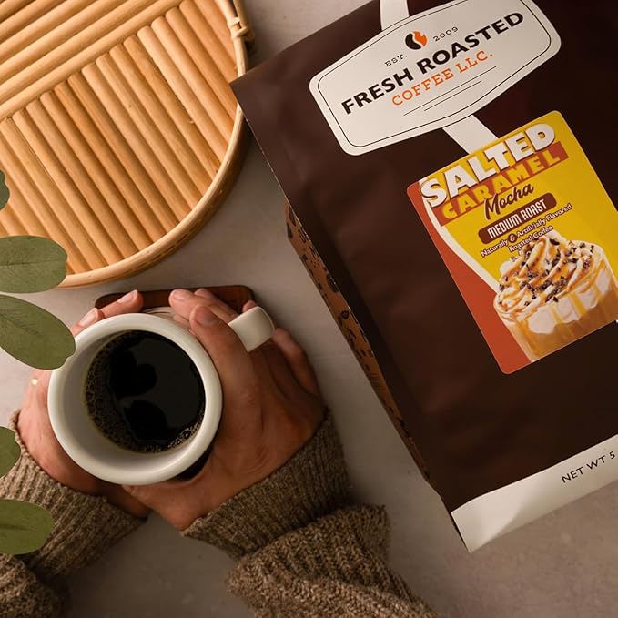 Fresh Roasted Coffee Salted Caramel Mocha Flavored Coffee5 lb Medium Roast Kosher Ground