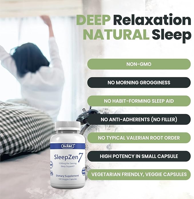 Dr.K&ampC SleepZen7 Sleep Supplement – All Natural Botanical Plant Sourced 1200 mg 300 Veggie Capsules Sleeping Support Organic Tart Cherry Valerian Root Extract No Filler Non GMO 3pk