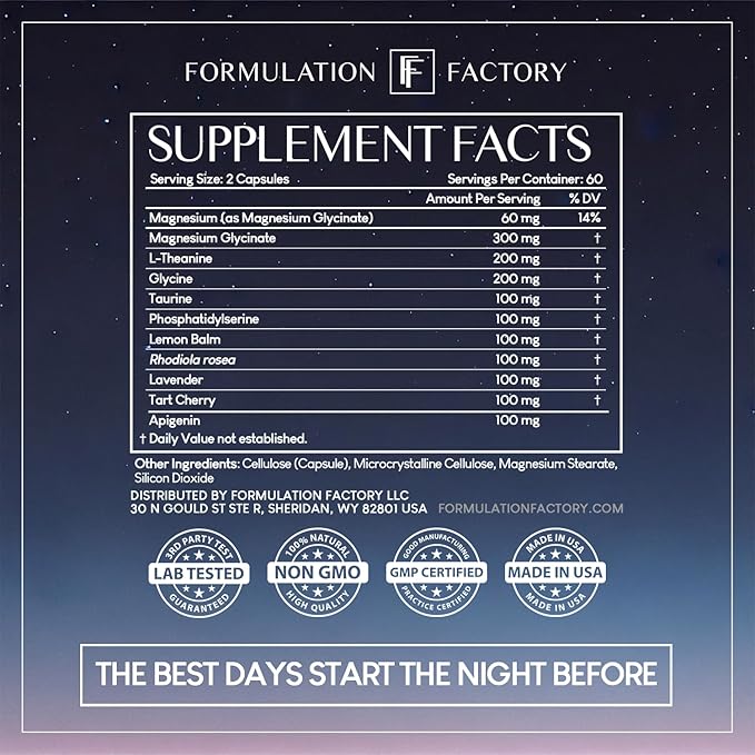 The Night Before 10-in-1 Midnight Maximizer Sleep Aid Stress Relief Cognition Relaxation Recovery Focus Magnesium Glycinate L-Theanine &amp More (120 Capsules – 2 Month Supply)
