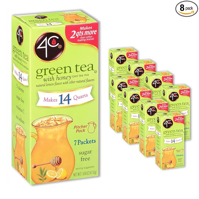 4C Pitcher Packs Green Tea 8 Pack Makes 14 Quarts Sugar Free Powder Drink Mix Refreshing Water Flavorings Makes 2 Quarts Each Packet