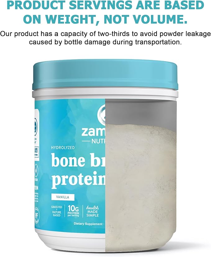 Zammex Bone Broth Protein Powder Pure Grass Fed Beef Vanilla Protein PowderHydrolyzed Collagen Supplement for Healthy SkinNailsHairJoints Non-GMOGluten Free Great in Shakes