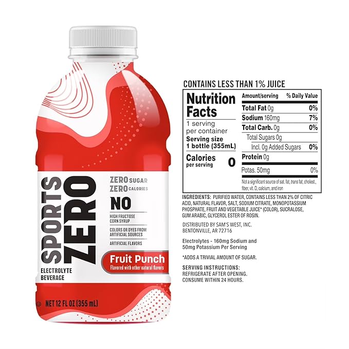 Sports Drink Zero Variety Pack 12 fl oz Bottles (24 Pack) - Zero Sugar &amp Zero Calorie Electrolyte Hydration - Includes Fruit Punch Cool Cherry and Crystal Berry - Resealable On the Go Bottles
