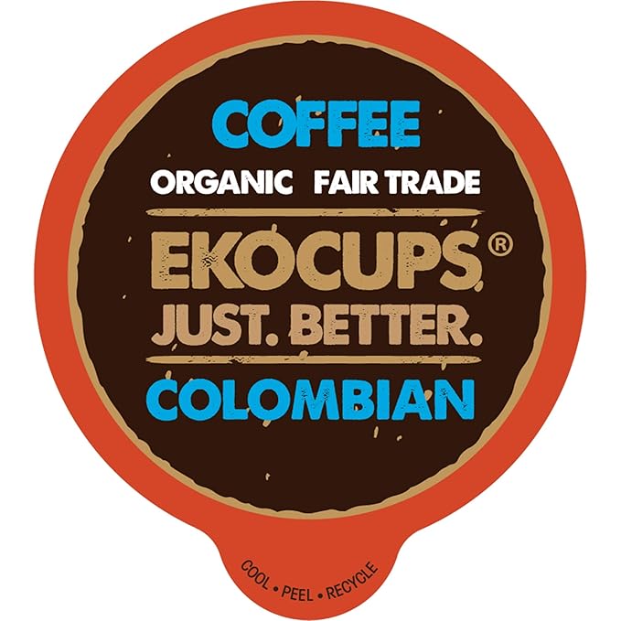 EKOCUPS Organic Colombian Roast Coffee Pods Extra 30% More Coffee Per Cup Artisan Fair Trade Dark Roast Colombian Coffee for Keurig K Cup Machines Recyclable Pods 40 Count