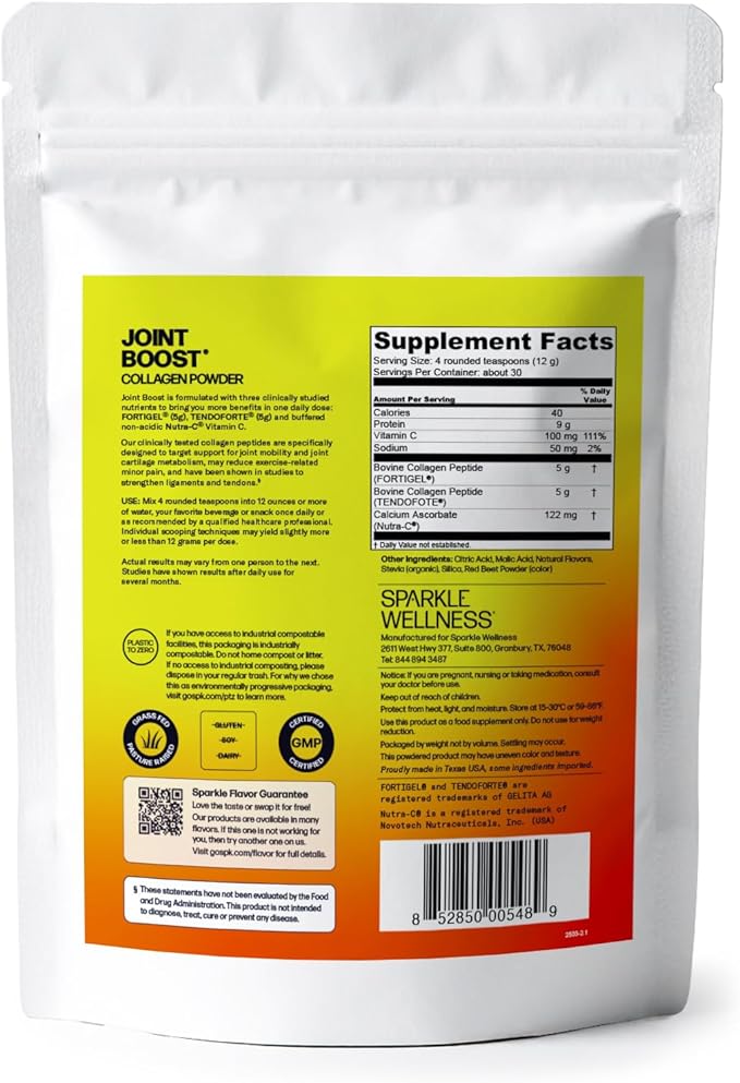 Sparkle Wellness FORTIGEL &amp TENDOFORTE Collagen Peptides | Collagen Powder with Calcium Ascorbate Vitamin C to Support Joint Mobility Tendon &amp Ligament Health | Joint Boost (Mixed Berry) [30-