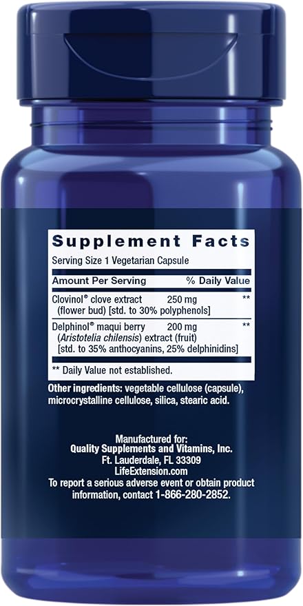 Life Extension Glycemic Guard™ Clove Extract Maqui Berry (Aristotelia chilensis) Helps Maintain Already Healthy glycemic Balance Vegetarian Gluten-Free 1-Daily Non-GMO 30 Capsules