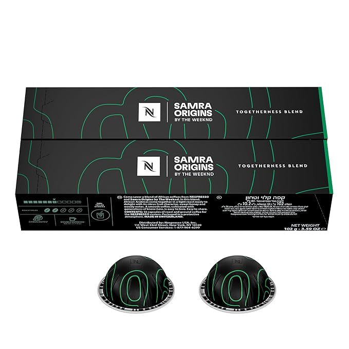 Nespresso I Samra Origins by The Weeknd Vertuo Togetherness Blend Double Espresso Light Roast 20-Count Coffee Pods Brews 2.7 fl. Oz.