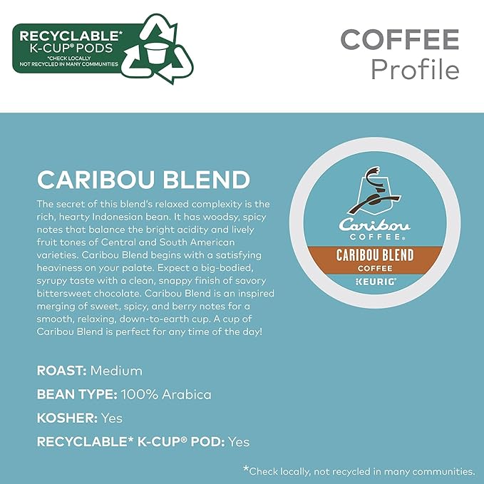 Caribou Coffee Caribou Blend Single Serve Coffee K-Cup Pod Medium Roast 48-Count For Brewers