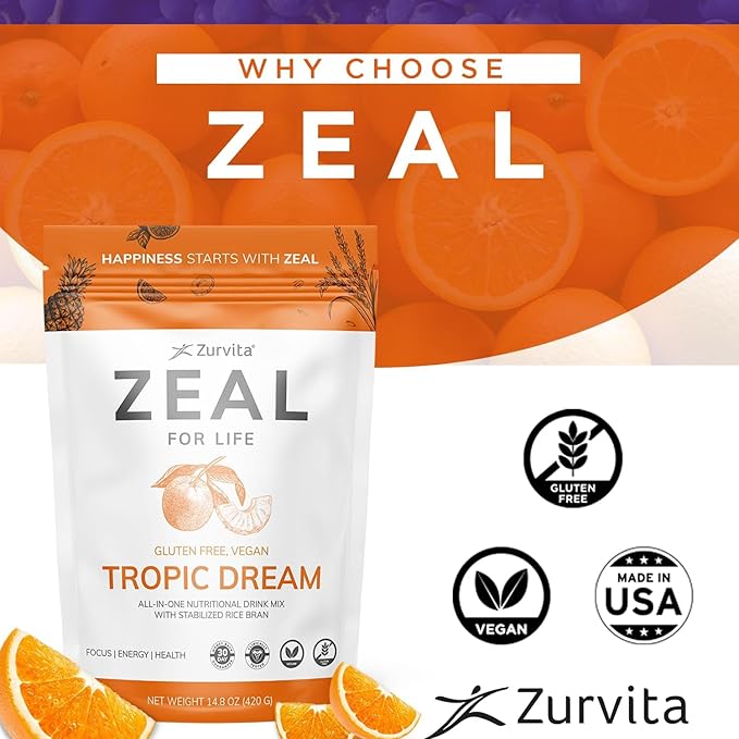 Zurvita - Zeal for Life 30-Day Wellness Bag - Tropic Dream Flavor Daily Nutritional Supplement for Vitality Immunity &amp Overall Wellness - 420 Grams