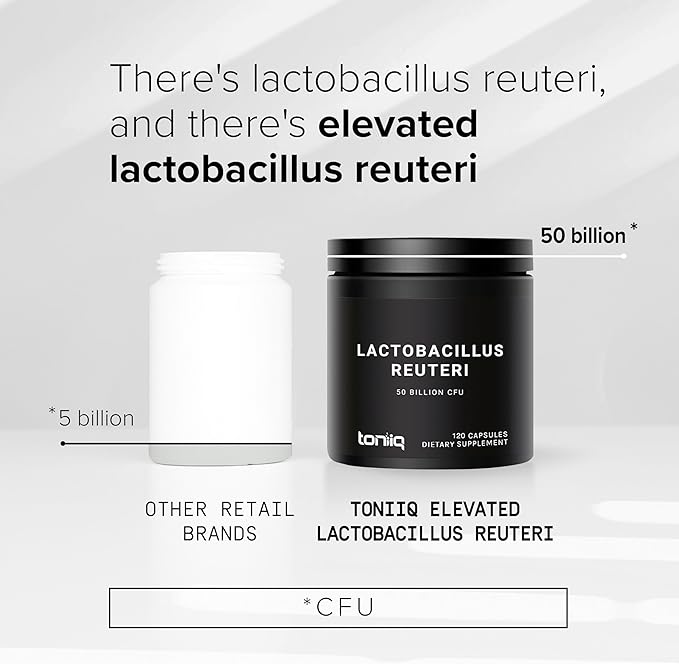 Toniiq 50 Billion CFU Lactobacillus Reuteri Probiotic 50mg per Serving - L Reuteri Probiotics - Highest CFU Count Lactobacillus Reuteri Probiotic - 120 Vegetarian Capsules - 120 Servings