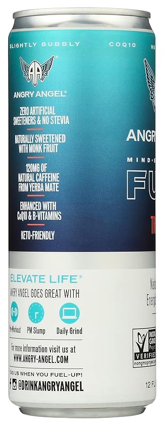 Angry Angel Tropical Energy Drink Natural Caffeine Energizing Beverage Zero Sugar Calories &amp Artificial Ingredients Keto Non-GMO 12 Fluid Ounce (Pack of 12)