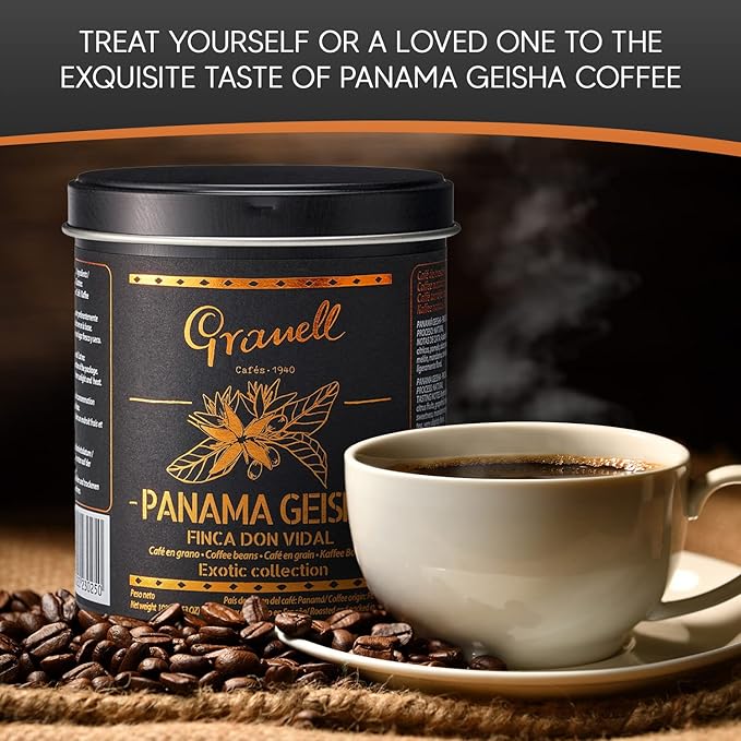 Panama Geisha Coffee Beans: Cafés Granell Finca Don Vidal Medium Roast Whole Bean Coffee Premium Low Acid Panama Coffee from Arabica Coffee Beans Gourmet Coffee Lover Gifts for Men &amp Women 3.5 o