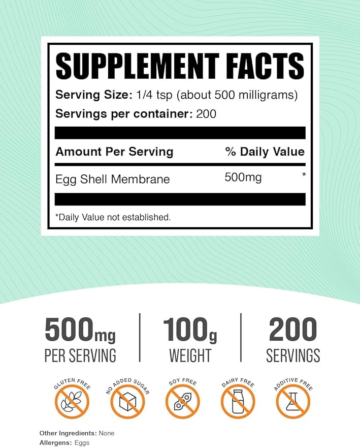 BulkSupplements.com Egg Shell Membrane Powder - Collagen Powder Suplement Dairy-Free &amp Gluten Free 500mg per Serving 100g (3.5 oz) (Pack of 1)