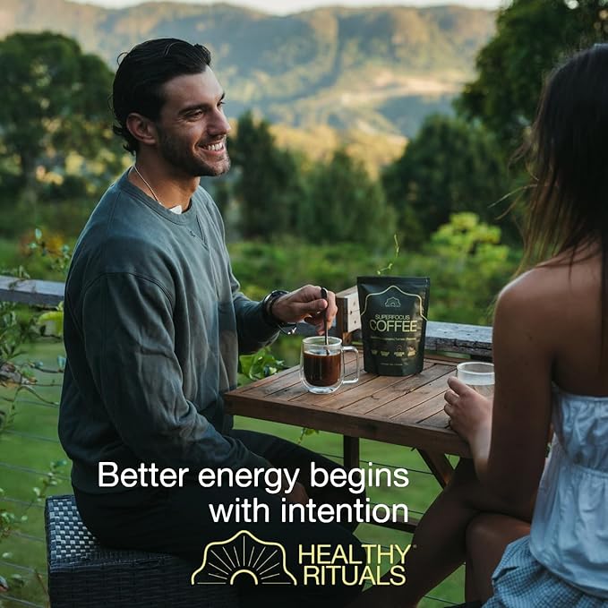 Healthy Rituals Mushroom Coffee SuperBlend Powder with Lion’s Mane MCT Oil L-Theanine Turmeric Prebiotic Fiber &amp L-Carnitine Naturally Sweet Rich &amp Smooth Premium Arabica Instant Coffee