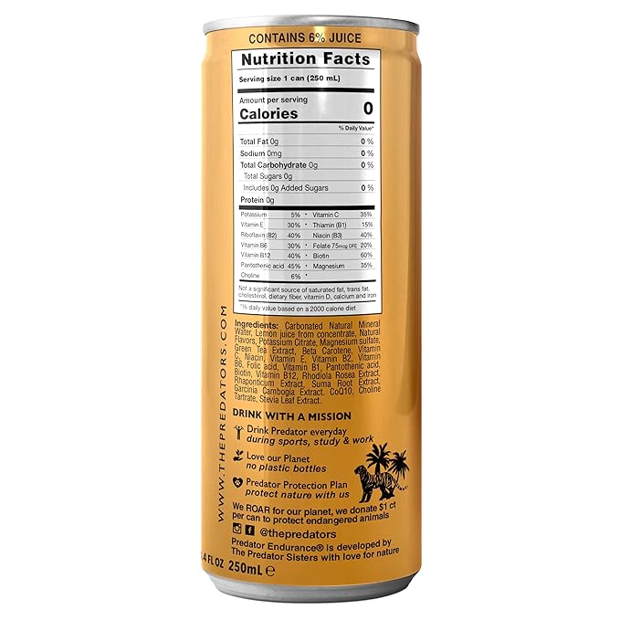 Predator Endurace Gold - Apple Peach - Adaptogens: Rhodiola Rosea Leuzea Root Suma Root - No Sugar and No caffeine -12-pack