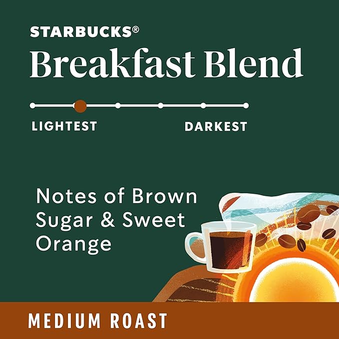 Starbucks Whole Coffee Beans Medium Roast Hot or Iced Coffee Breakfast Blend Six 12 oz Bags