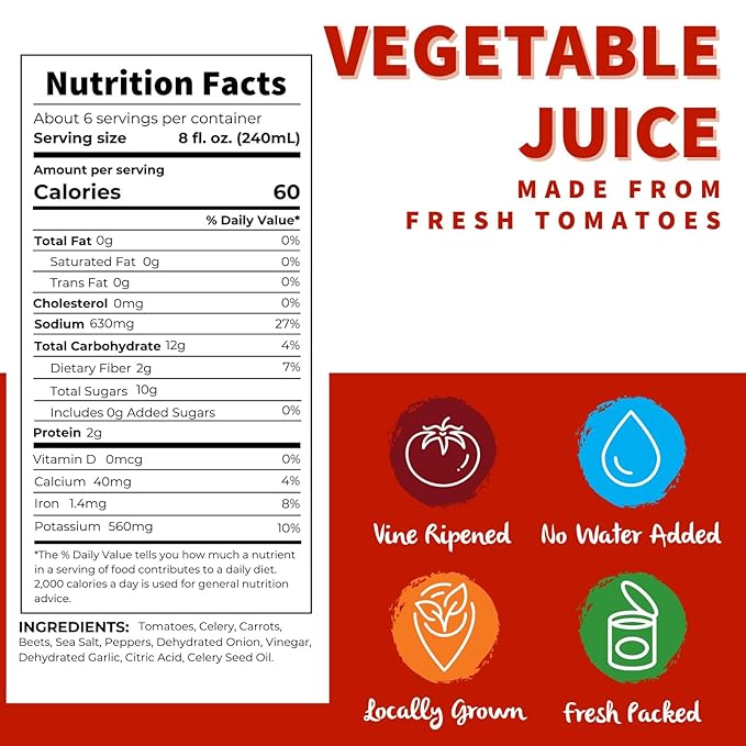Dei Fratelli Vegetable 100% Juice Not from Concentrate 46oz (6 pack)