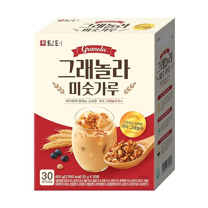 Damtuh Misugaru Powder Drink Mix – Korean Multigrain Granola Blend with Oats Quinoa &amp Black Sesame Roasted Grain Latte-Style Drink 20g x 30 Stick Packs