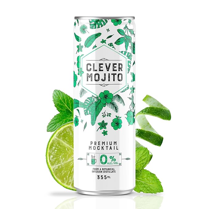 CLEVER - Mojito Nonalcoholic Mocktails for Any Occasion Sugar-Free Beverages with Botanical Extracts Low-Calorie Mocktails Non-alcoholic Drinks with 70 Calories Pack of 12 (12 oz Ea)